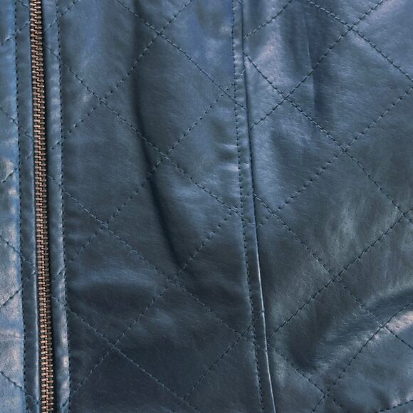 Metrostyle Size 6 Leather Jacket Coat Blue Ruffled Neck Waist Zip Front Diamond - Picture 3 of 5